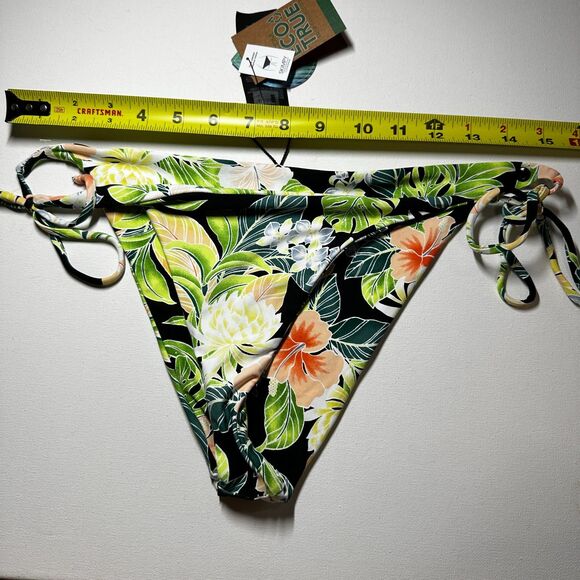 Volcom Shady Swim Bikini Bottom Floral L Green Beach Side Tie Skimpy Coverage - Picture 4 of 5